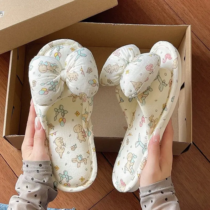 Cute Bowknot Slipper Women Cotton Linen Spring Autumn 2026
