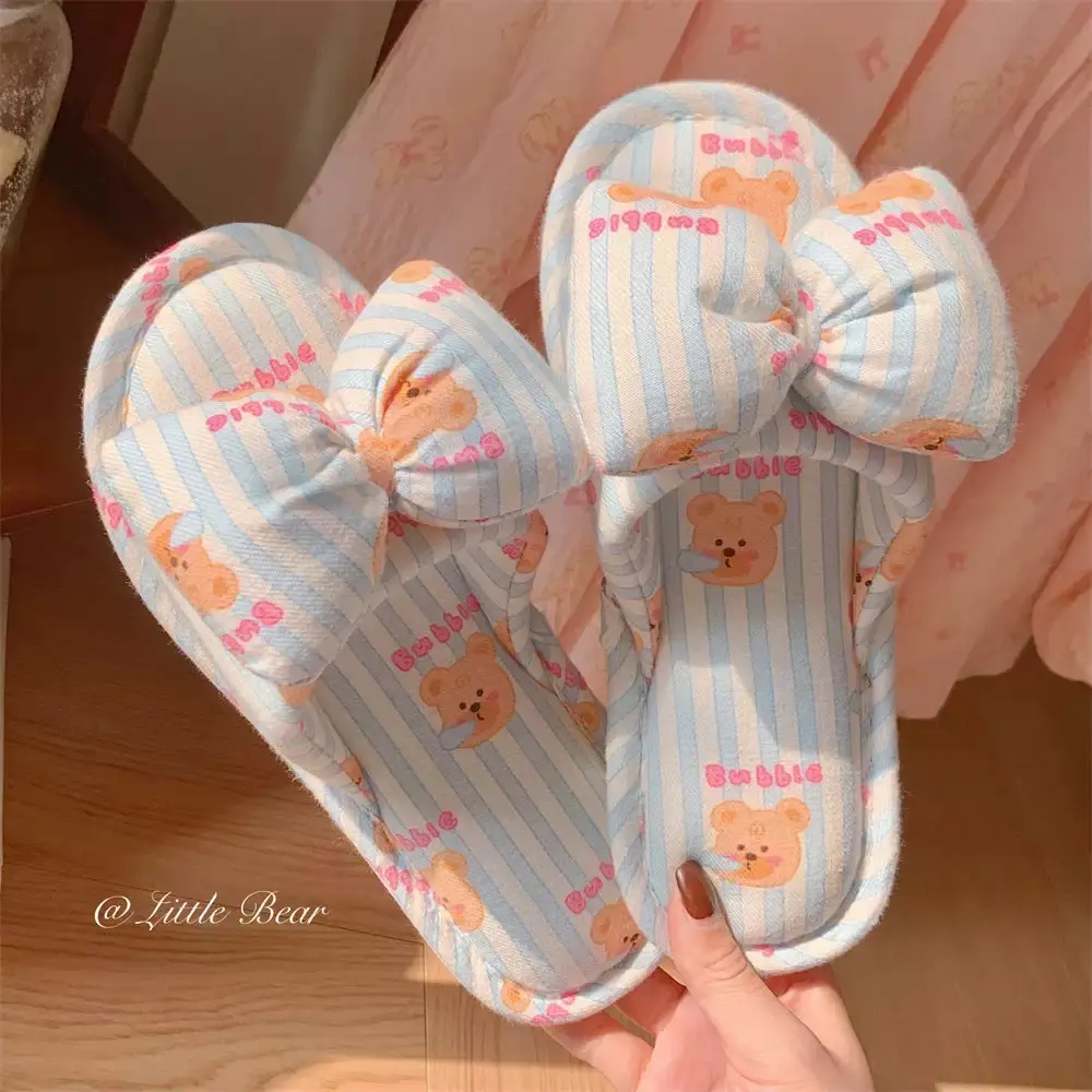 Cute Bowknot Slipper Women Cotton Linen Spring Autumn 2026