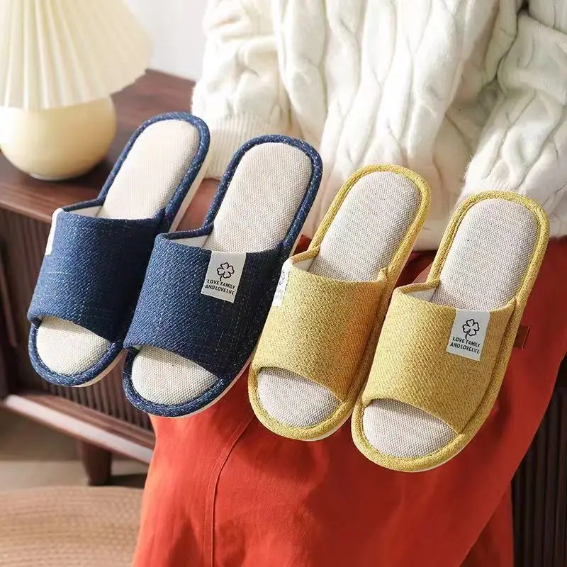 Home Slippers, Silent, Non-Slip, Suitable for All Seasons, Breathable, Lightweight, Couple's Slippers, Women's Slippers, Cotton and Linen Slippers, Men's Indoor Slippers