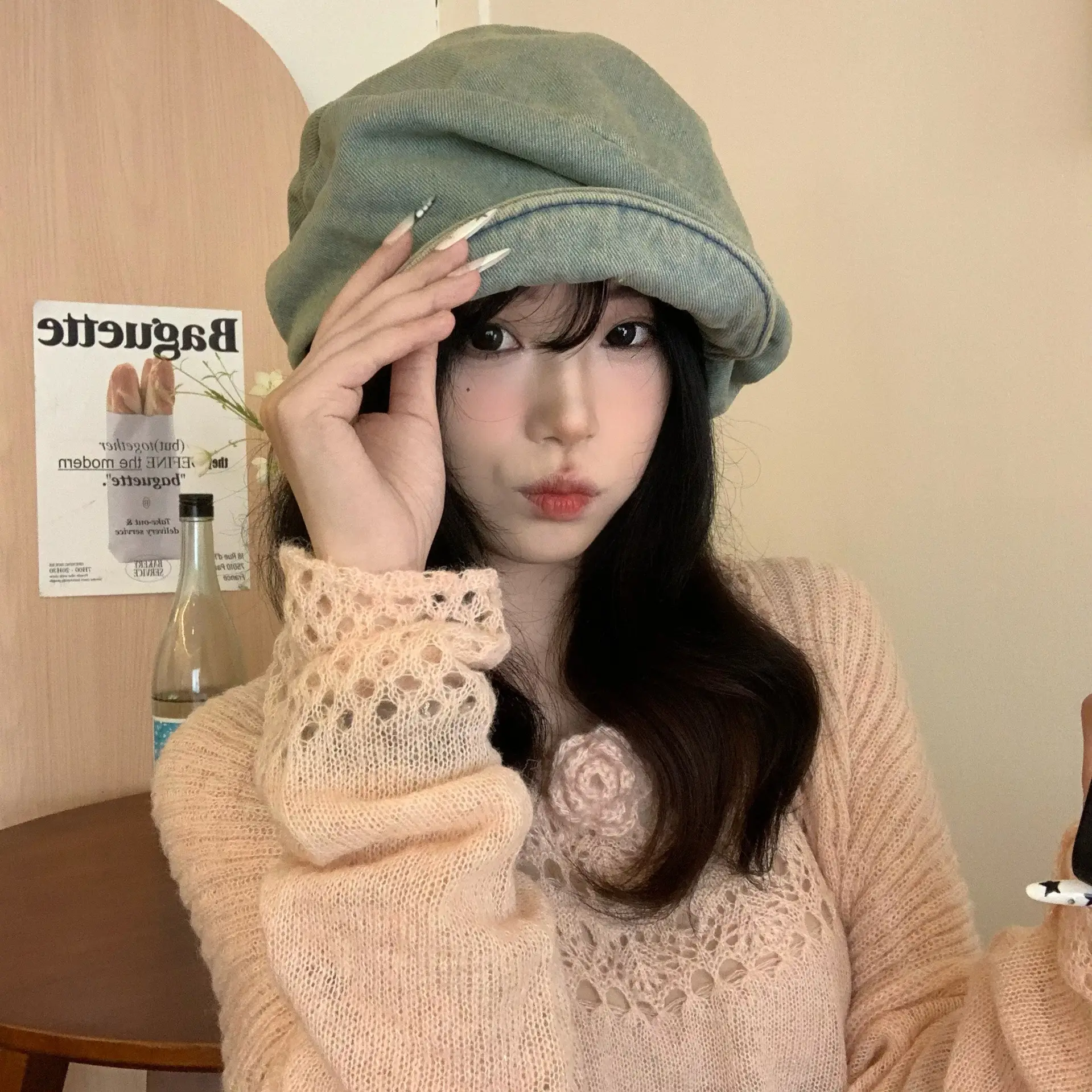Vintage Wash Denim Beret for Women Large Head Circumference - Image 4