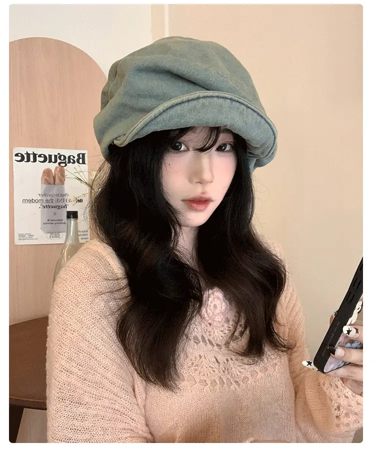 Vintage Wash Denim Beret for Women Large Head Circumference — feature 10
