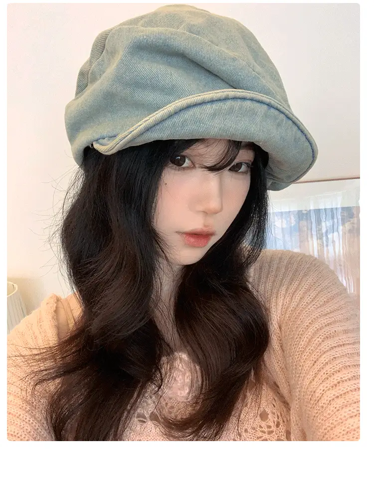 Vintage Wash Denim Beret for Women Large Head Circumference — feature 13