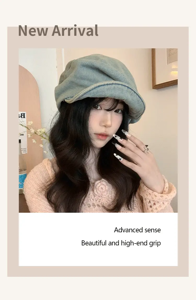 Vintage Wash Denim Beret for Women Large Head Circumference — feature 4