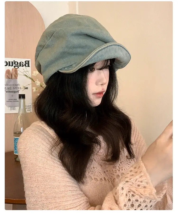 Vintage Wash Denim Beret for Women Large Head Circumference — feature 9