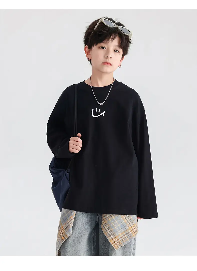 Boys Pure Cotton Long Sleeve T-Shirt Black 2026 — feature 15