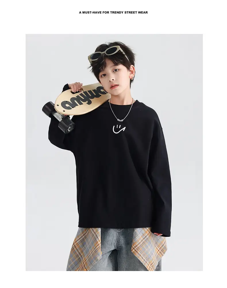 Boys Pure Cotton Long Sleeve T-Shirt Black 2026 — feature 2