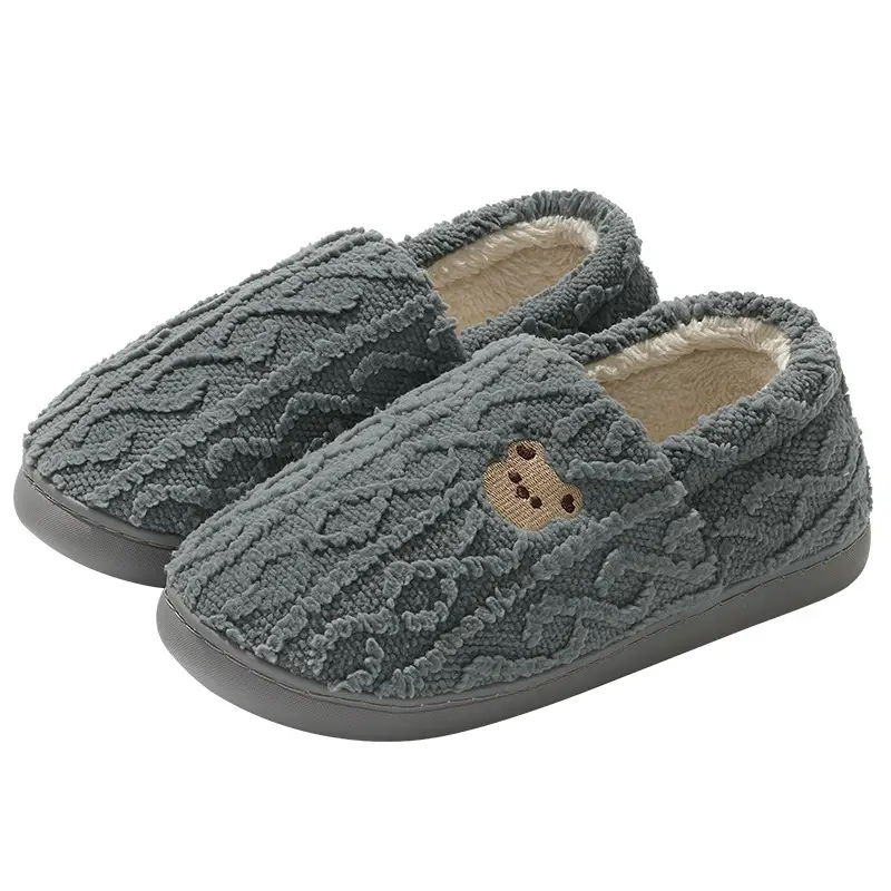 Household Cotton Slippers for Women Winter Couple Cartoon Bear Cute Indoor Home Plush Warm Wool Slippers for Men Wholesale - Image 7