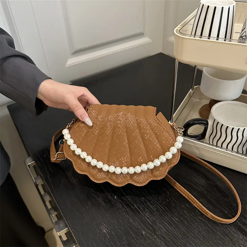 Pink Pearl Scallop Crossbody Bag for Women - Image 6