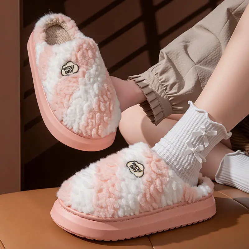 Women's Plush Winter Slippers Cream Brown 2024