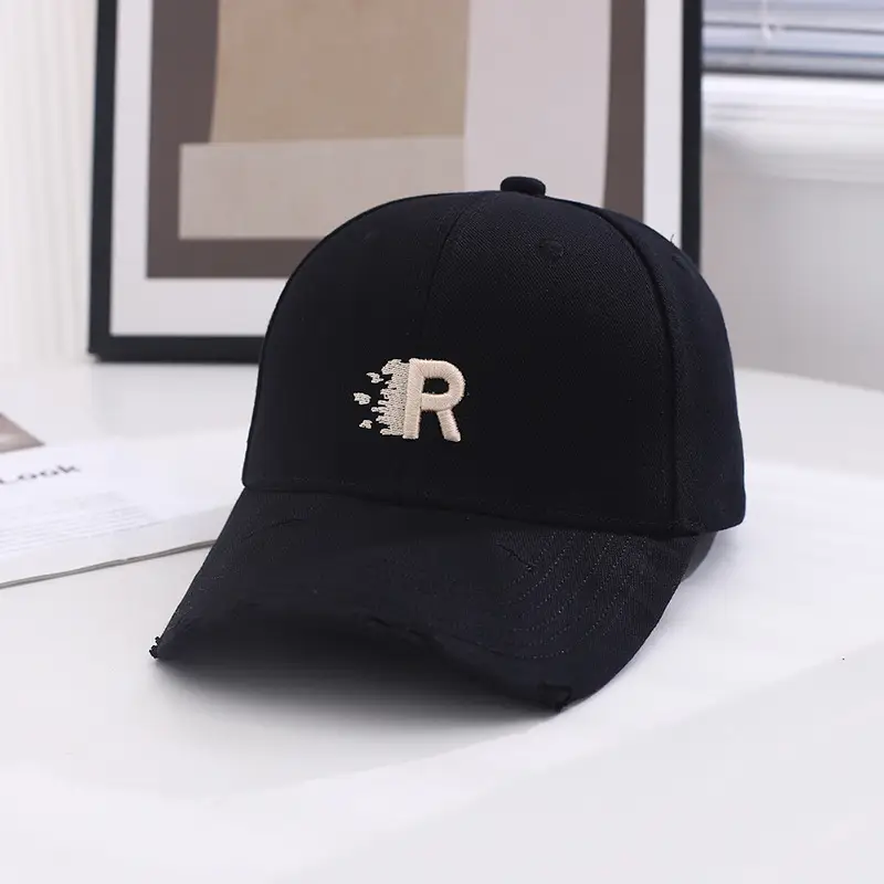 Black R Letter Embroidered Baseball Cap for Women - Image 7