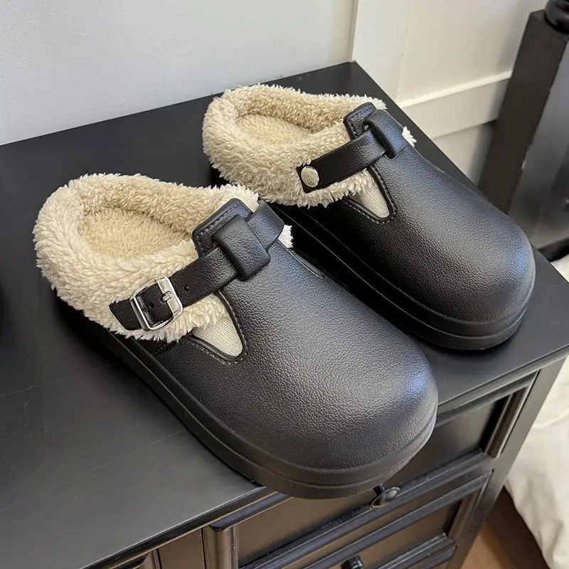 Winter Warm Cotton Slippers Black Non-Slip