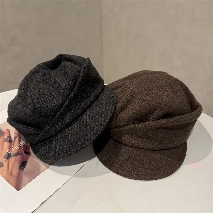 Women Wool Newsboy Cap Brown Winter Warm - Image 5