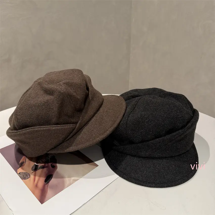 Women Wool Newsboy Cap Brown Winter Warm — feature 1