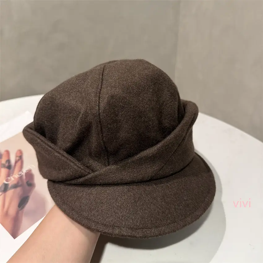Women Wool Newsboy Cap Brown Winter Warm — feature 4