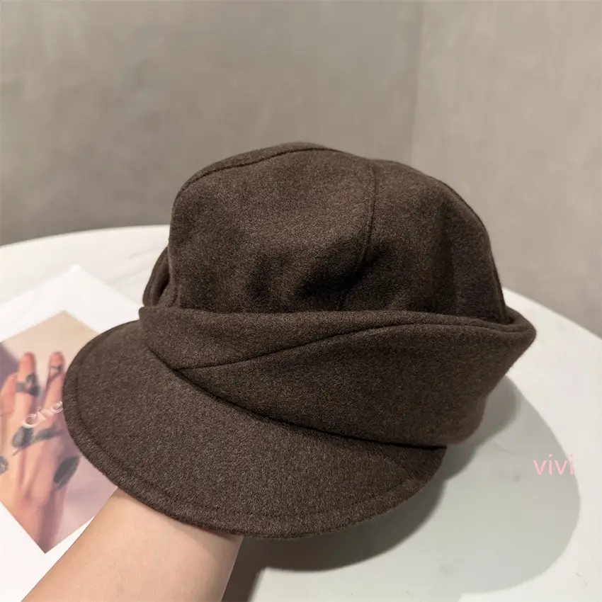 Women Wool Newsboy Cap Brown Winter Warm - Image 2