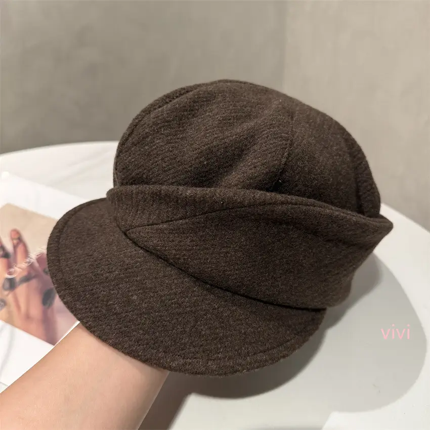 Women Wool Newsboy Cap Brown Winter Warm - Image 4