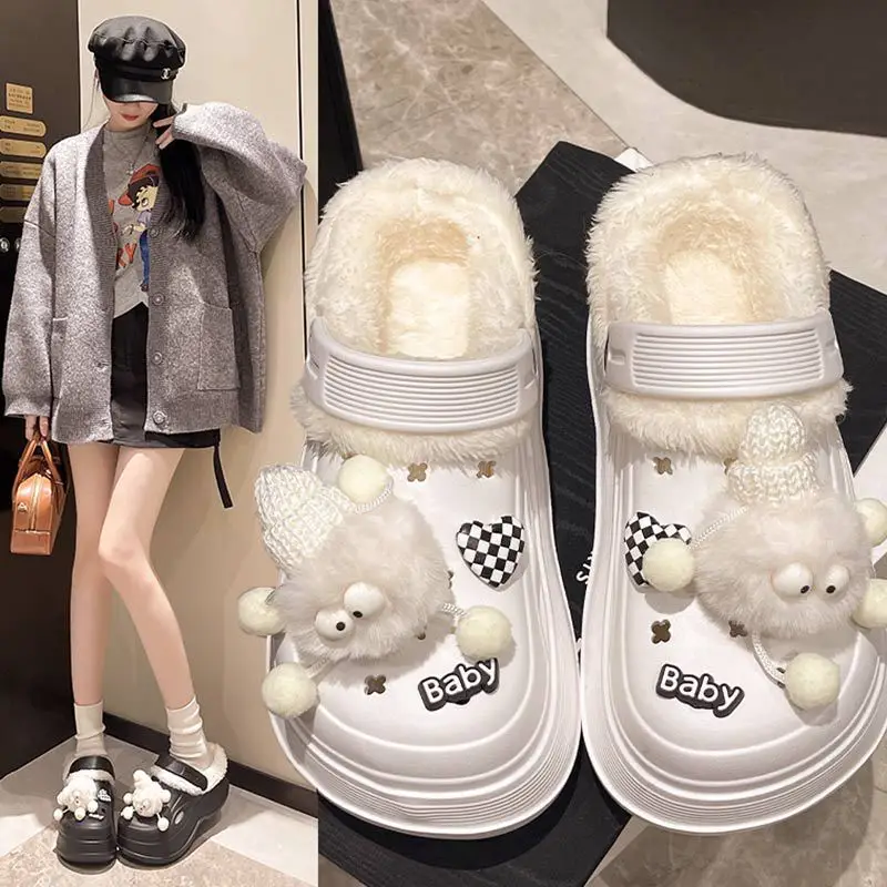 Fleece Lined Clogs for Women Cute Pom Pom Winter Slippers - Image 8