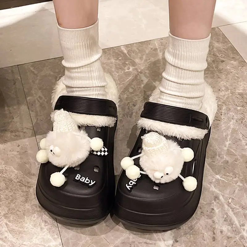 Fleece Lined Clogs for Women Cute Pom Pom Winter Slippers - Image 9