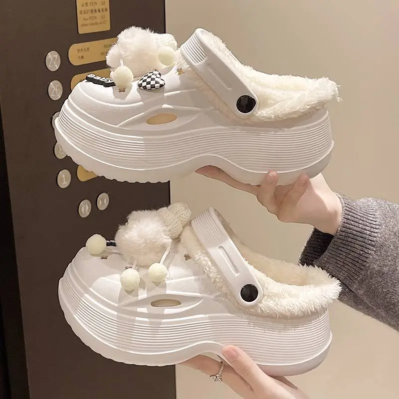 Fleece Lined Clogs for Women Cute Pom Pom Winter Slippers - Image 11