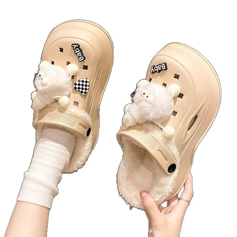 Fleece Lined Clogs for Women Cute Pom Pom Winter Slippers - Image 12