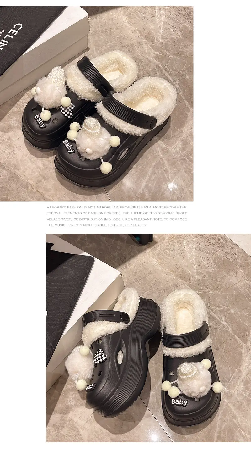 Fleece Lined Clogs for Women Cute Pom Pom Winter Slippers — feature 13