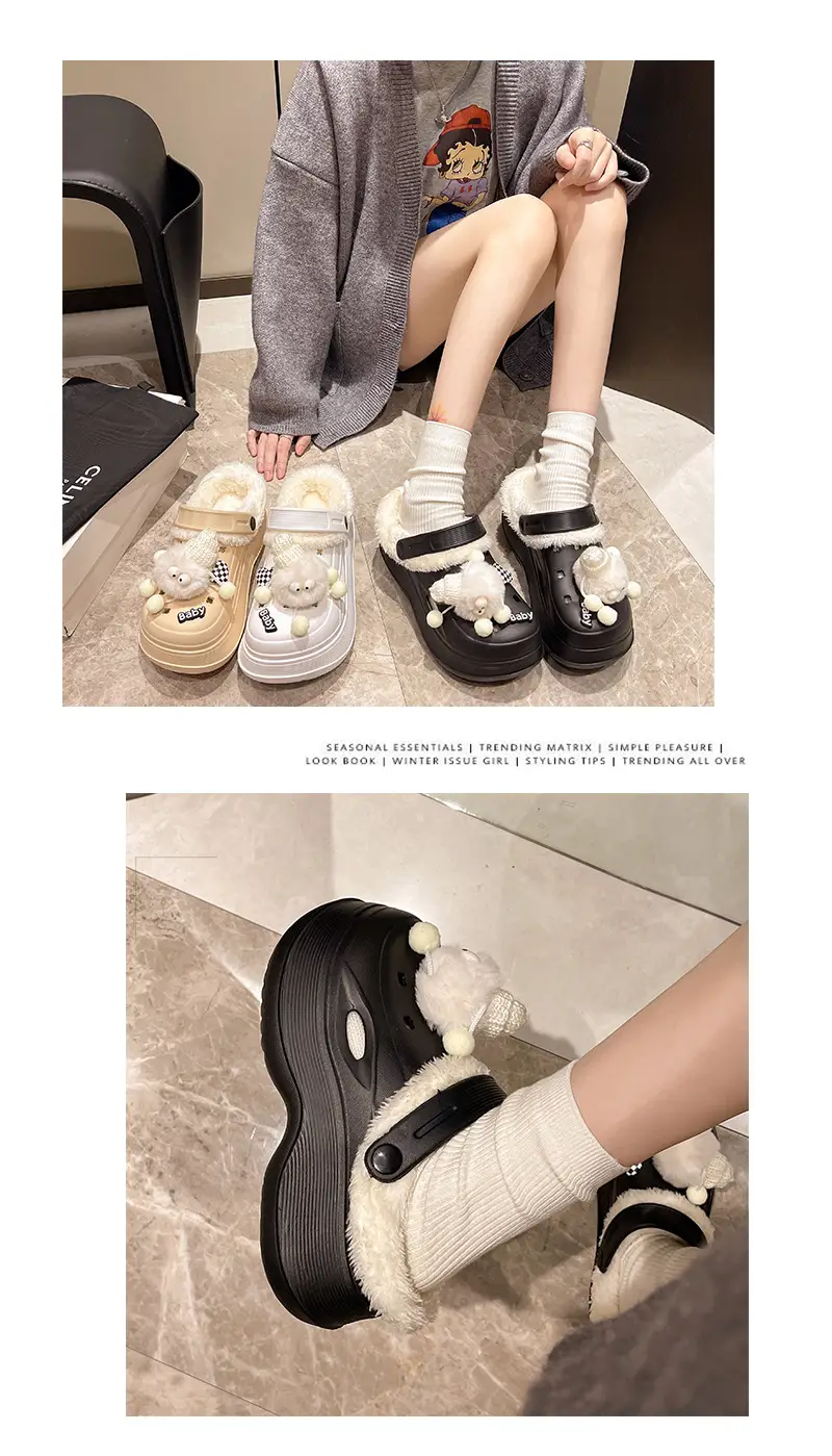 Fleece Lined Clogs for Women Cute Pom Pom Winter Slippers — feature 3