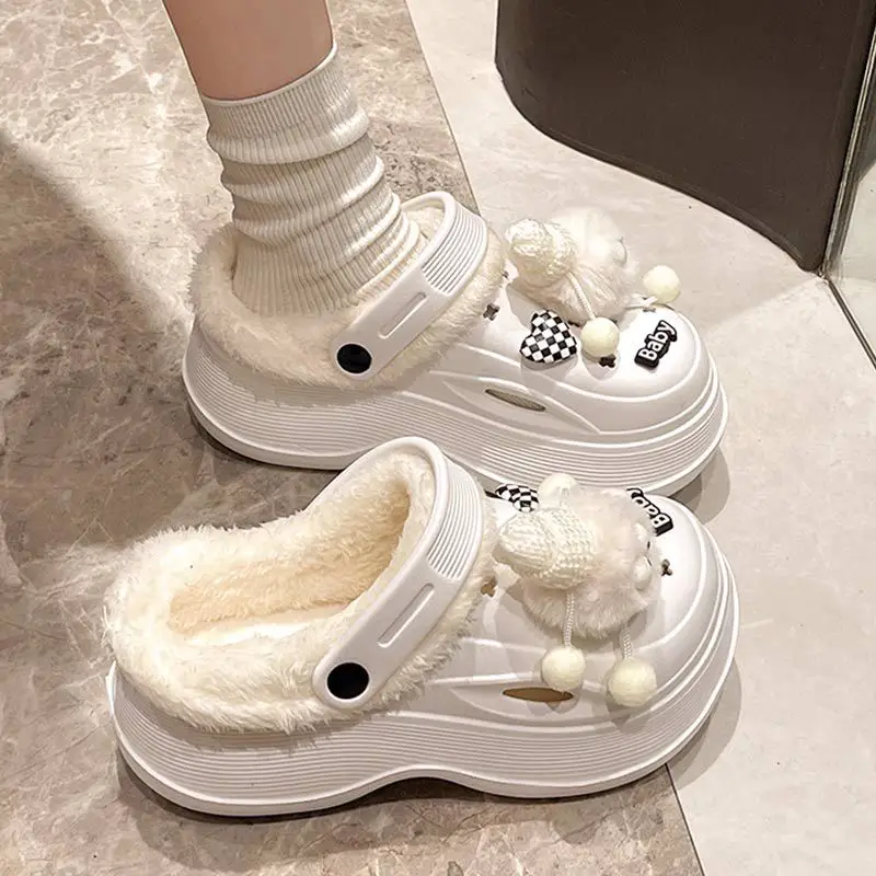 Fleece Lined Clogs for Women Cute Pom Pom Winter Slippers - Image 2