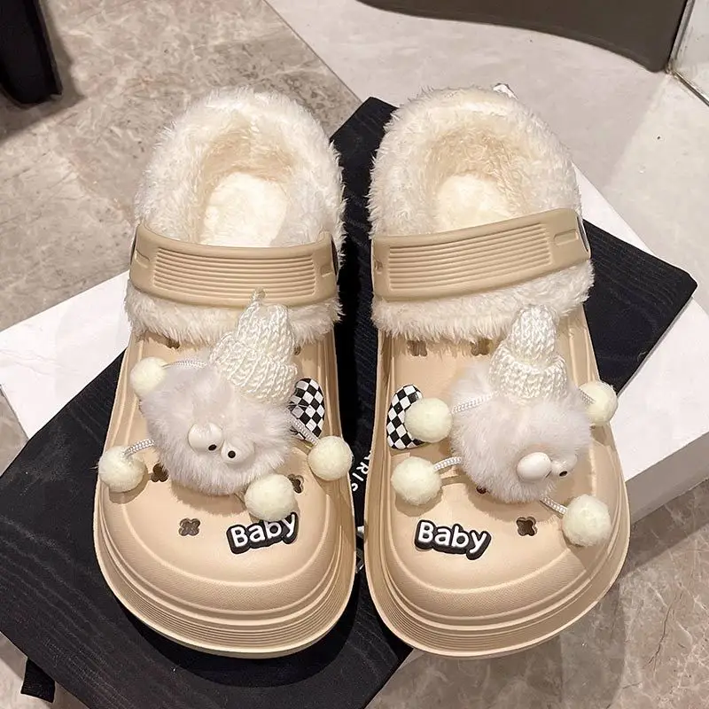 Fleece Lined Clogs for Women Cute Pom Pom Winter Slippers - Image 3