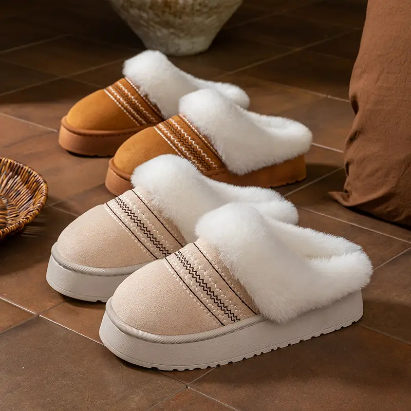 Plush Cotton Slippers for Women in Autumn and Winter 2025 New Style Indoor Home Thick-Soled Cotton Slippers Warm Closed-Toe Cotton Slippers