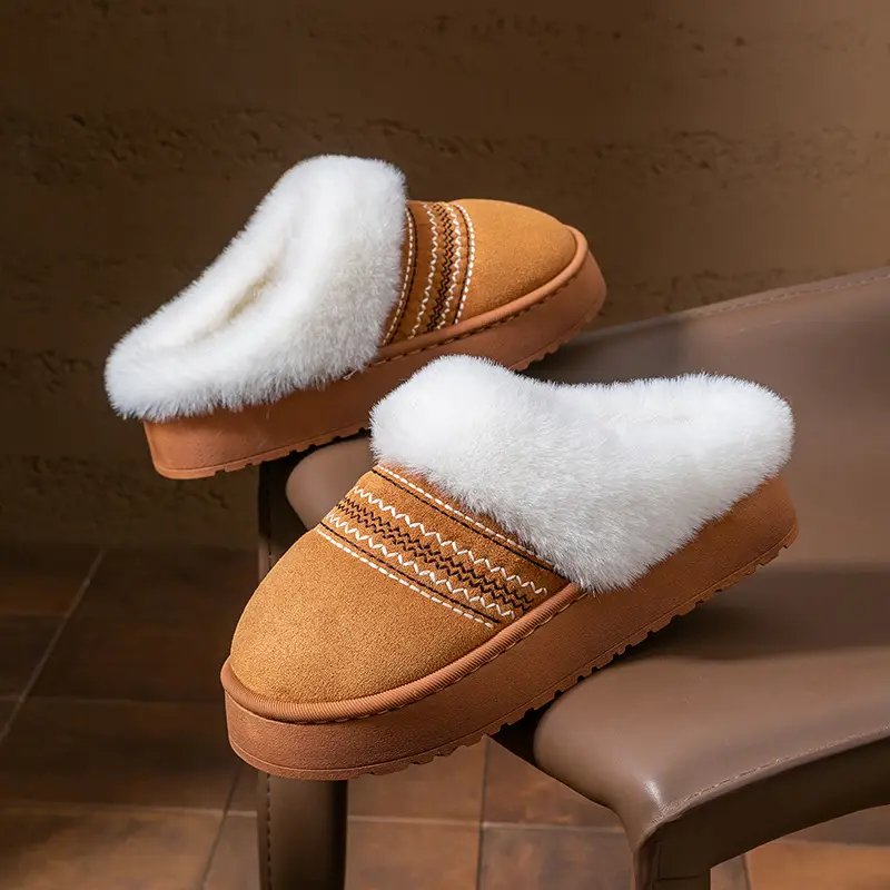Plush Cotton Slippers for Women in Autumn and Winter 2025 New Style Indoor Home Thick-Soled Cotton Slippers Warm Closed-Toe Cotton Slippers