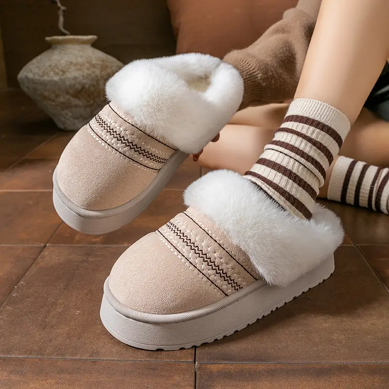 Plush Cotton Slippers for Women in Autumn and Winter 2025 New Style Indoor Home Thick-Soled Cotton Slippers Warm Closed-Toe Cotton Slippers