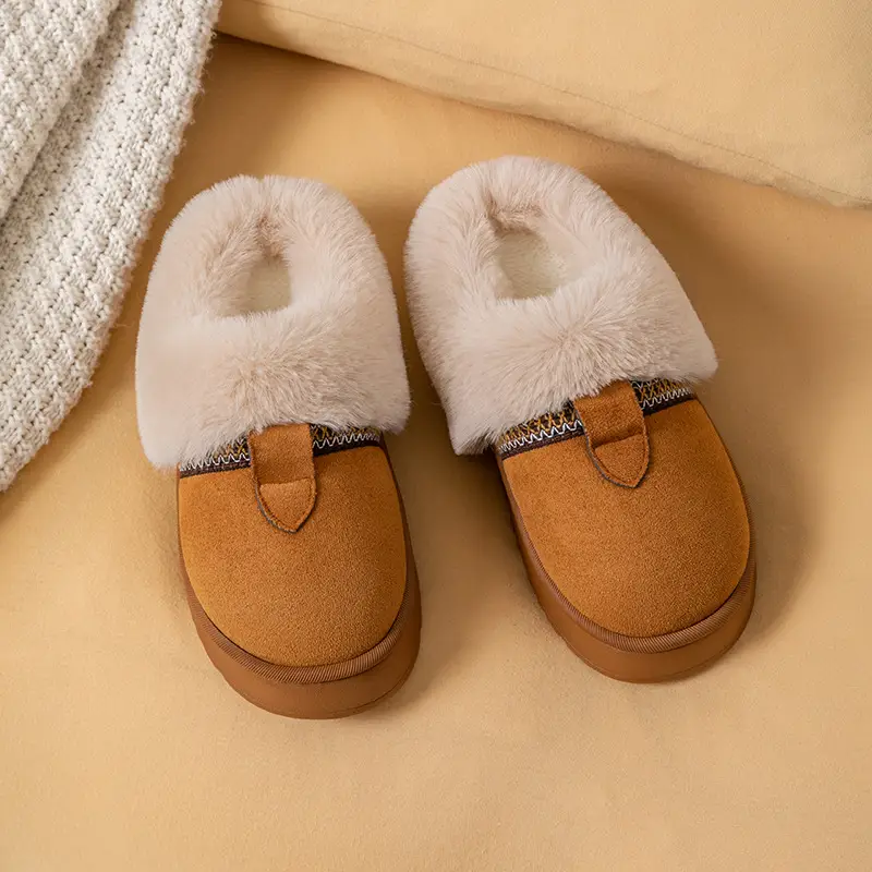 Plush Cotton Slippers for Women in Autumn and Winter 2025 New Style Indoor Home Thick-Soled Cotton Slippers Warm Closed-Toe Cotton Slippers