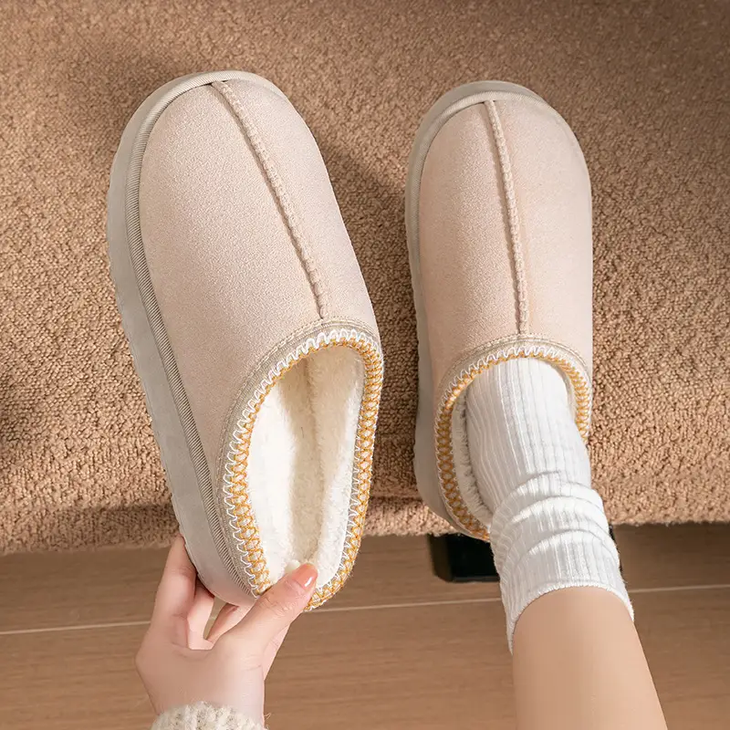 Plush Cotton Slippers for Women in Autumn and Winter 2025 New Style Indoor Home Thick-Soled Cotton Slippers Warm Closed-Toe Cotton Slippers