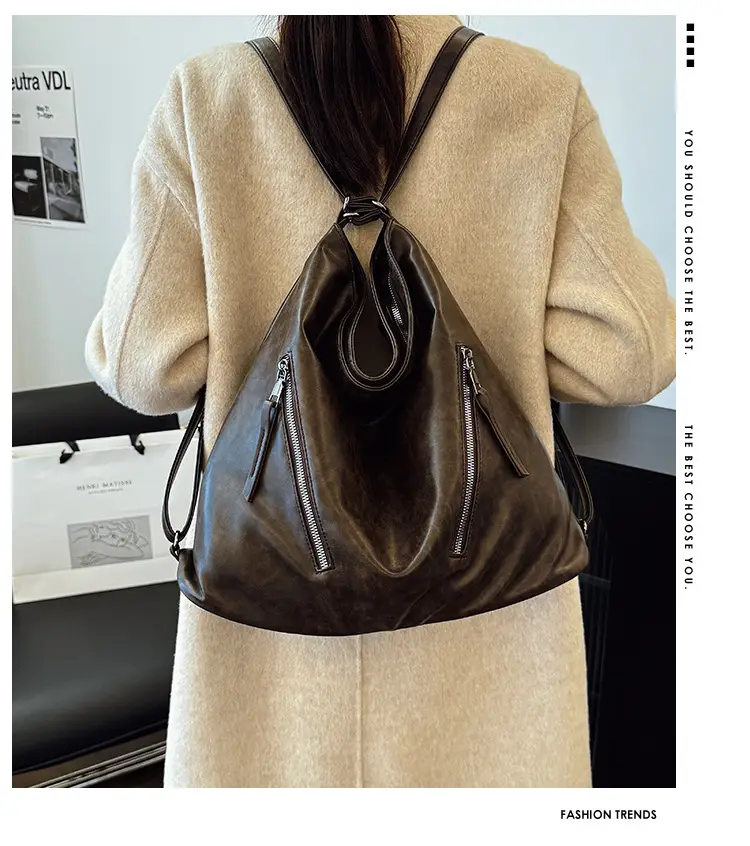 Black Leather Crossbody Bag for Women, Large Capacity, Retro Design — feature 1