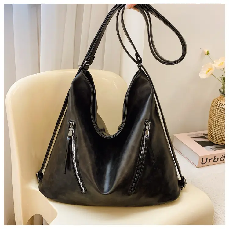 Black Leather Crossbody Bag for Women, Large Capacity, Retro Design — feature 19