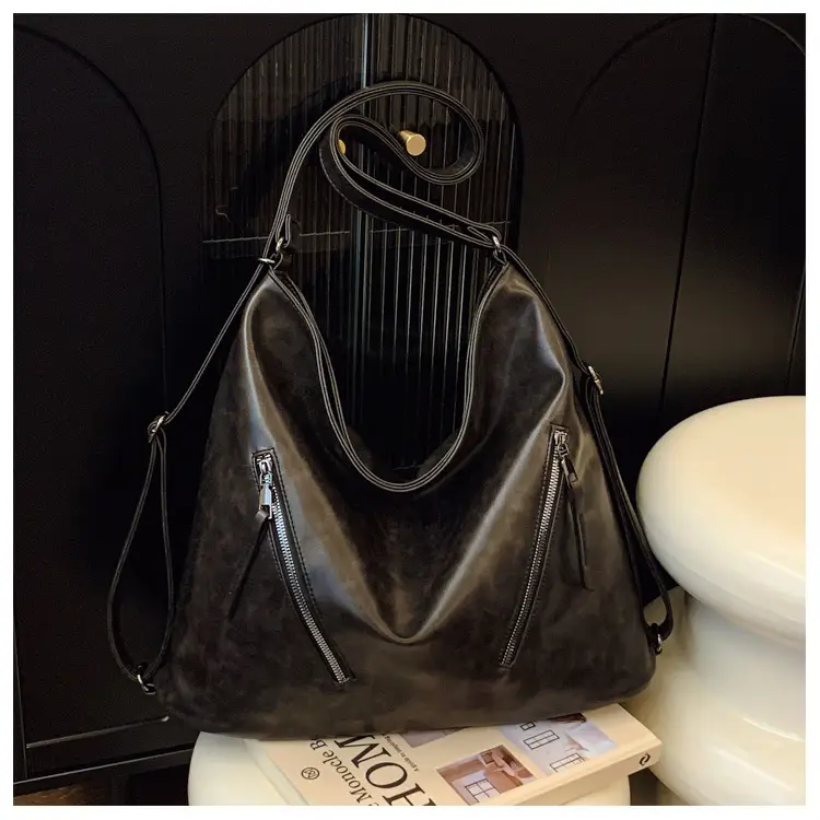 Black Leather Crossbody Bag for Women, Large Capacity, Retro Design — feature 23
