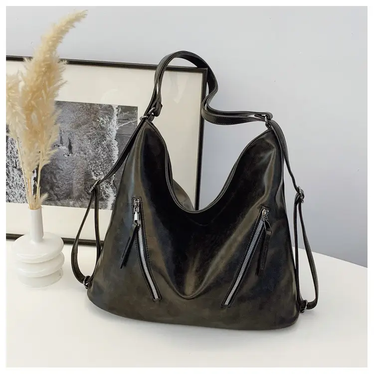 Black Leather Crossbody Bag for Women, Large Capacity, Retro Design — feature 36