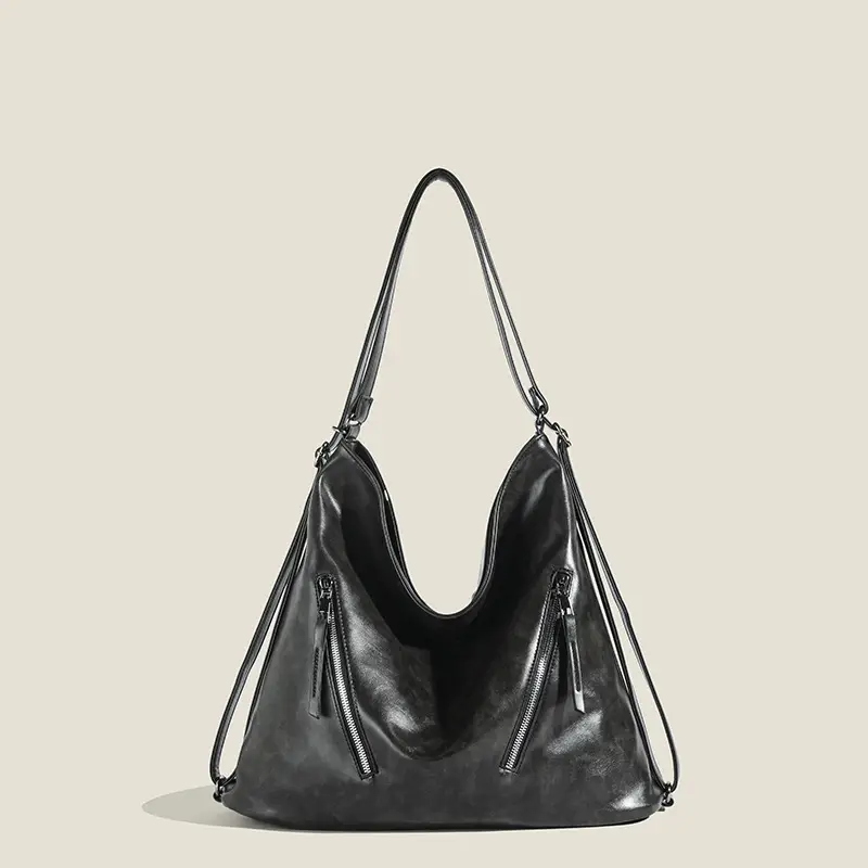Black Leather Crossbody Bag for Women, Large Capacity, Retro Design - Image 3