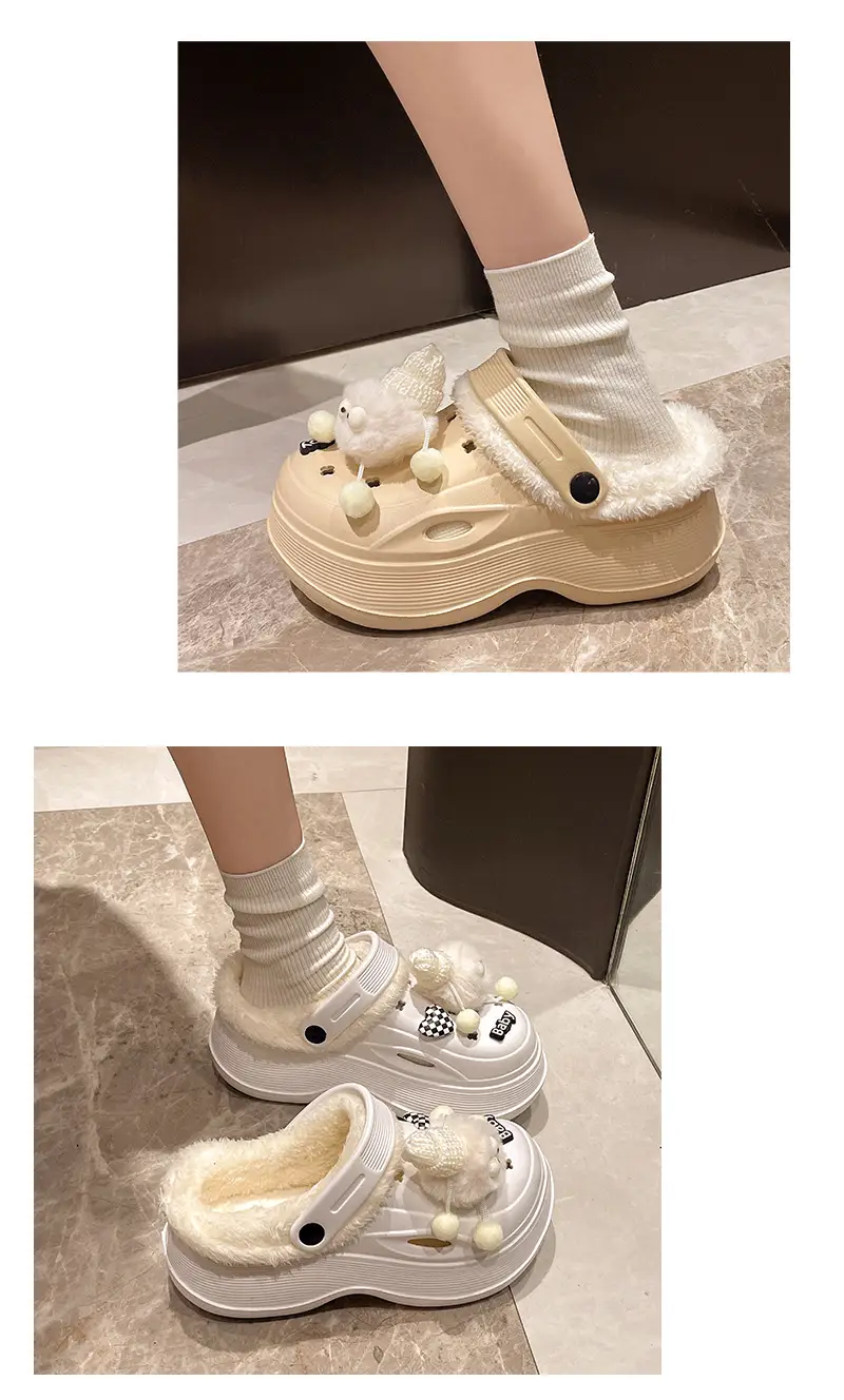 Women Fleece Lined Pom Pom Clogs Winter White — feature 8