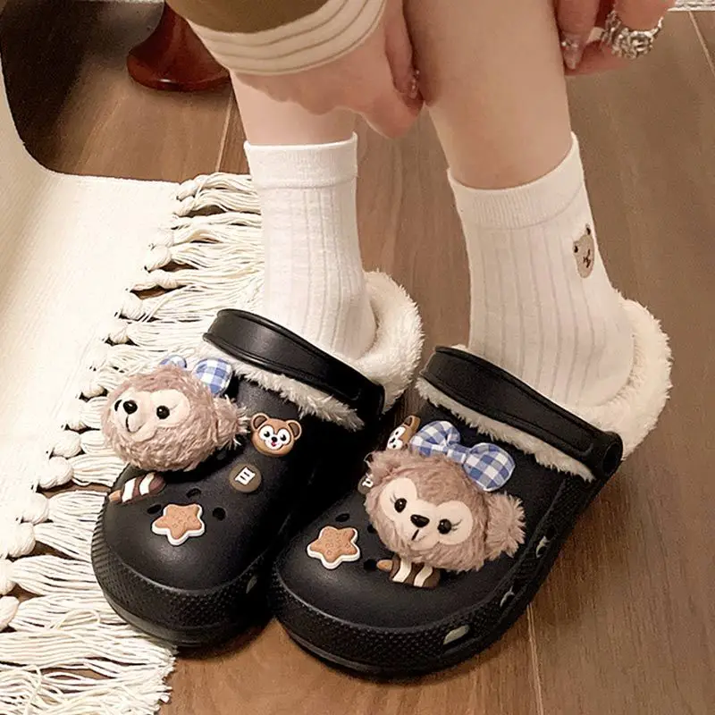 Women Fleece Lined Pom Pom Clogs Winter White - Image 6
