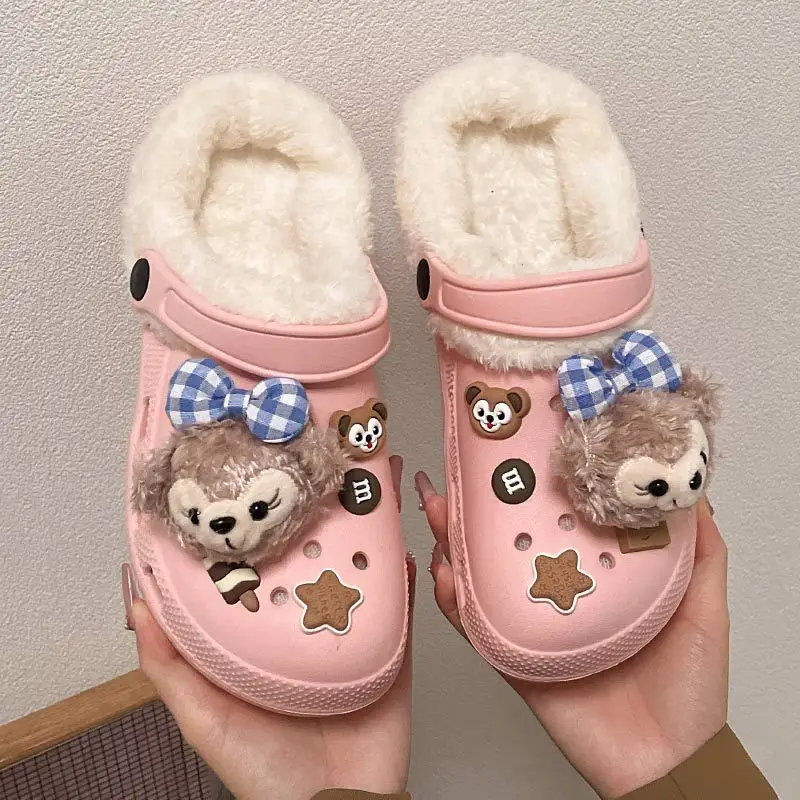 Women Fleece Lined Pom Pom Clogs Winter White - Image 7