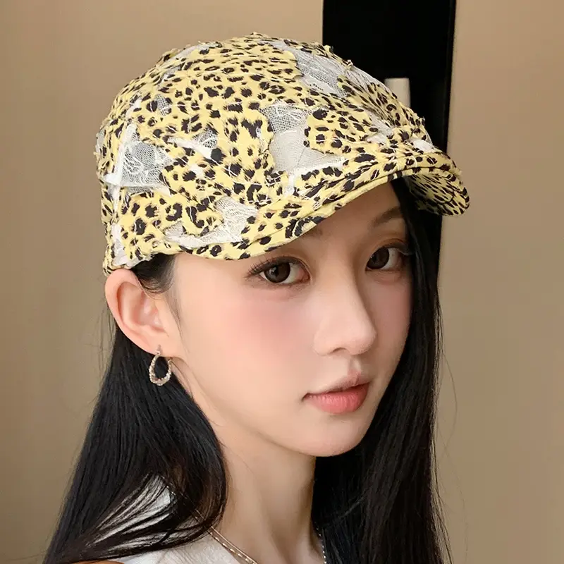 Women Leopard Print Forward Cap Large Circumference - Image 7