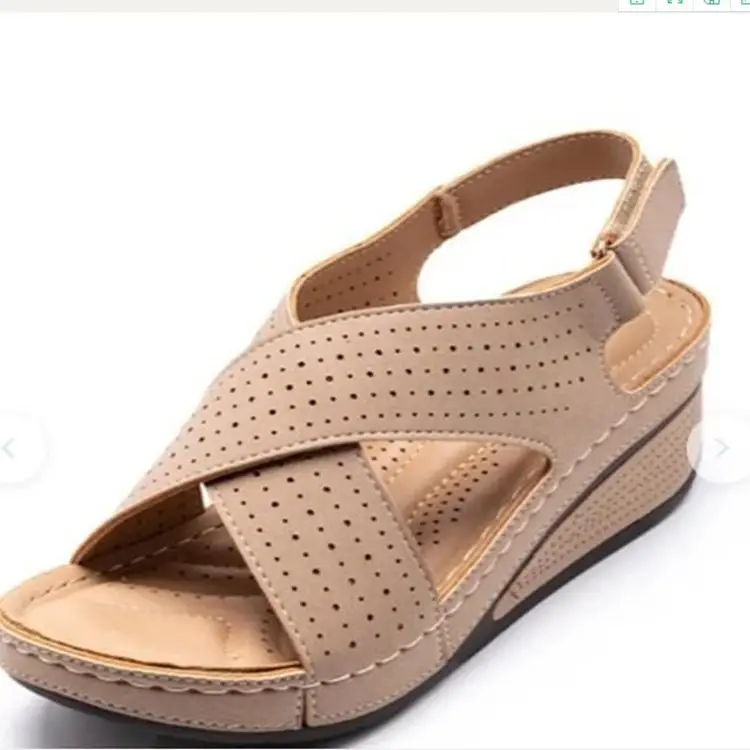 Red Wedge Heel Women Sandals with Retro Hollow Design