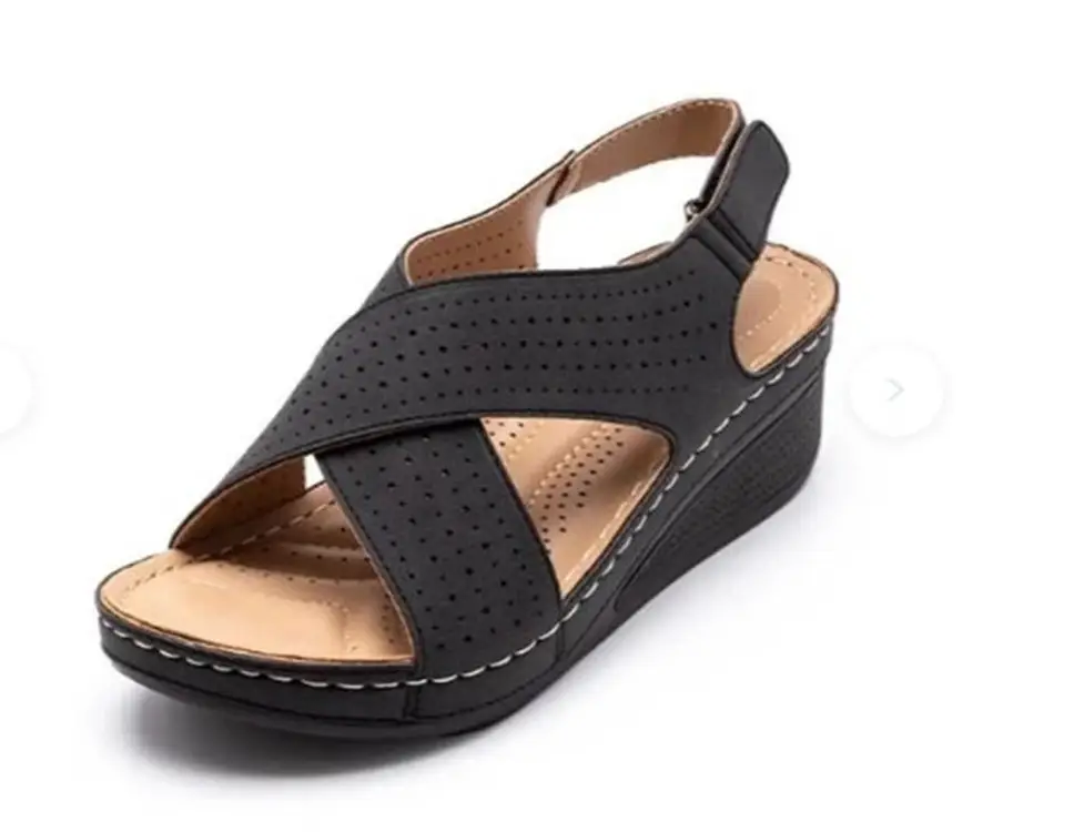 Red Wedge Heel Women Sandals with Retro Hollow Design