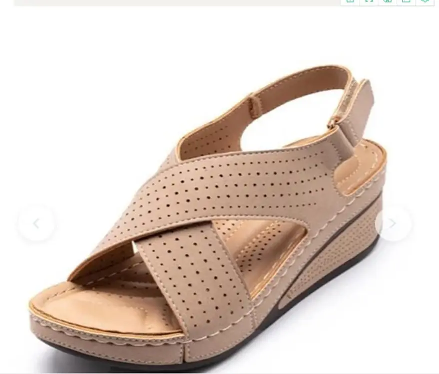 Red Wedge Heel Women Sandals with Retro Hollow Design
