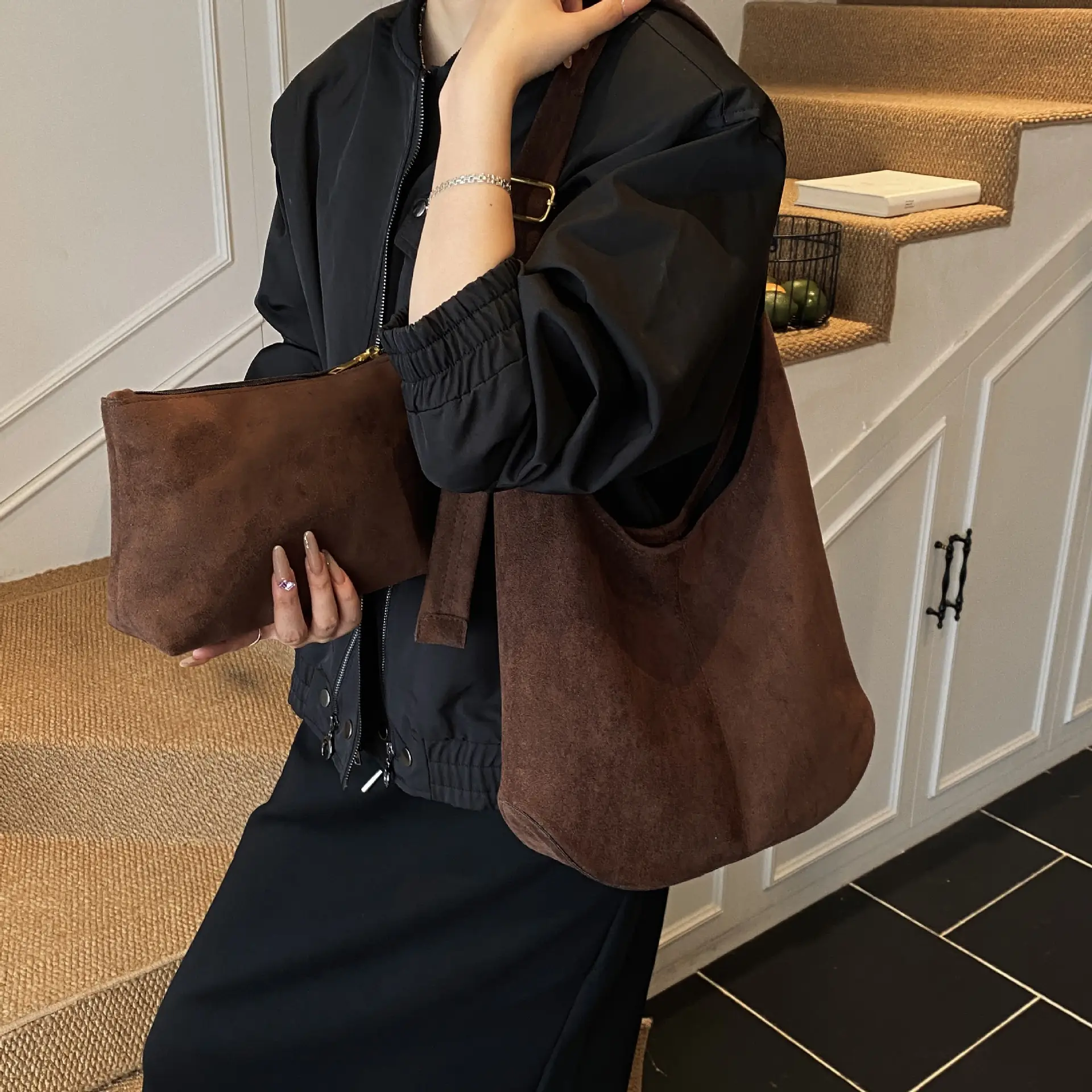 Suede Shoulder Bag Large Capacity Brown Women's 2025 - Image 7