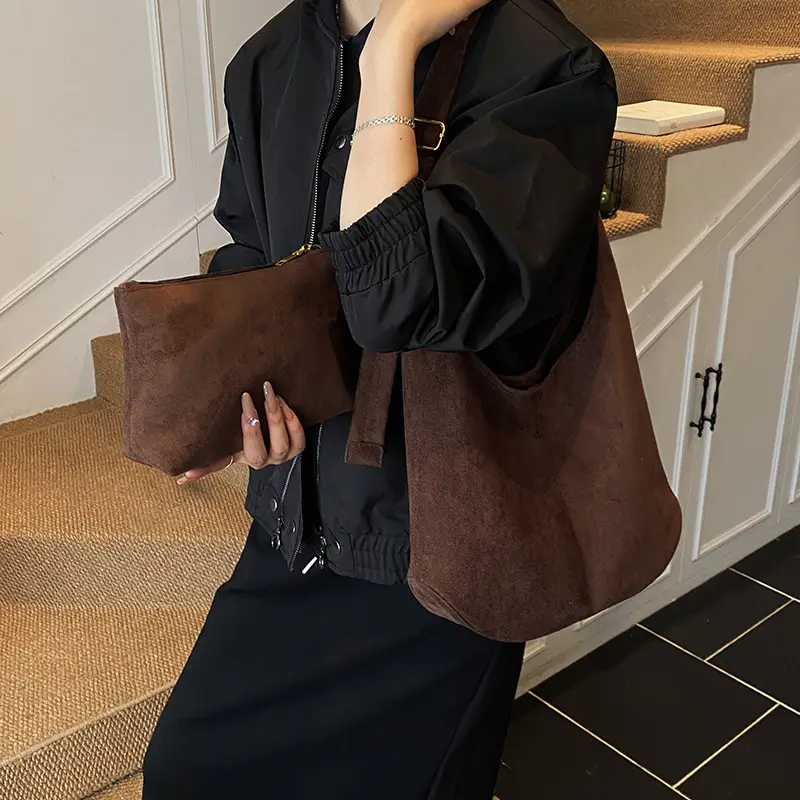 Suede Shoulder Bag Large Capacity Brown Women's 2025 - Image 2