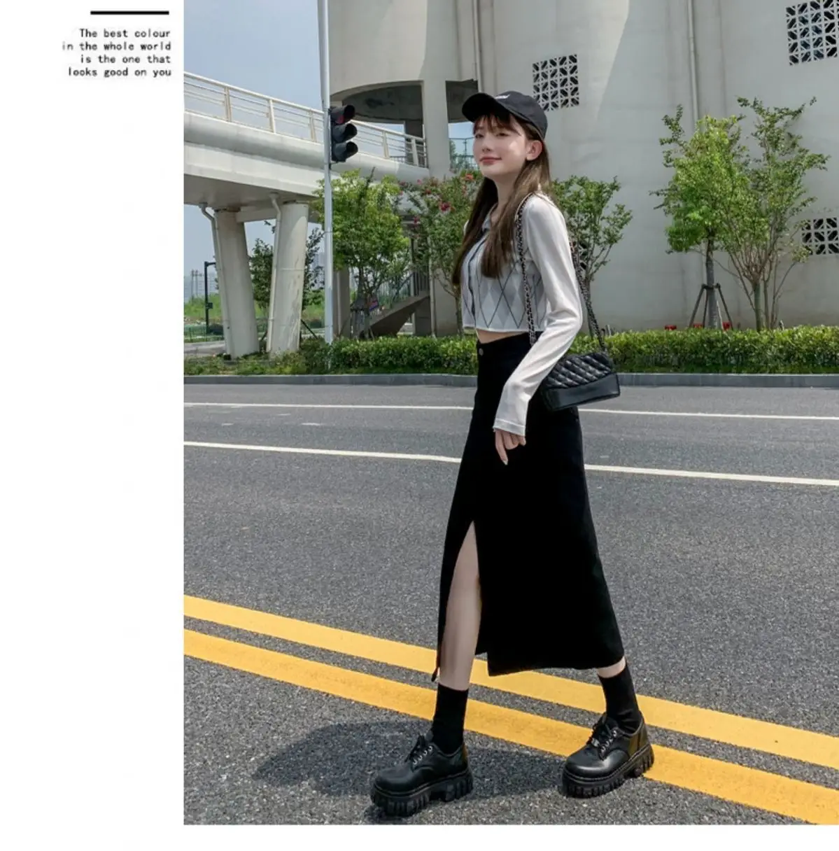 Front Slit Dark Blue Hip-Hugging Denim Skirt 2025 — feature 13