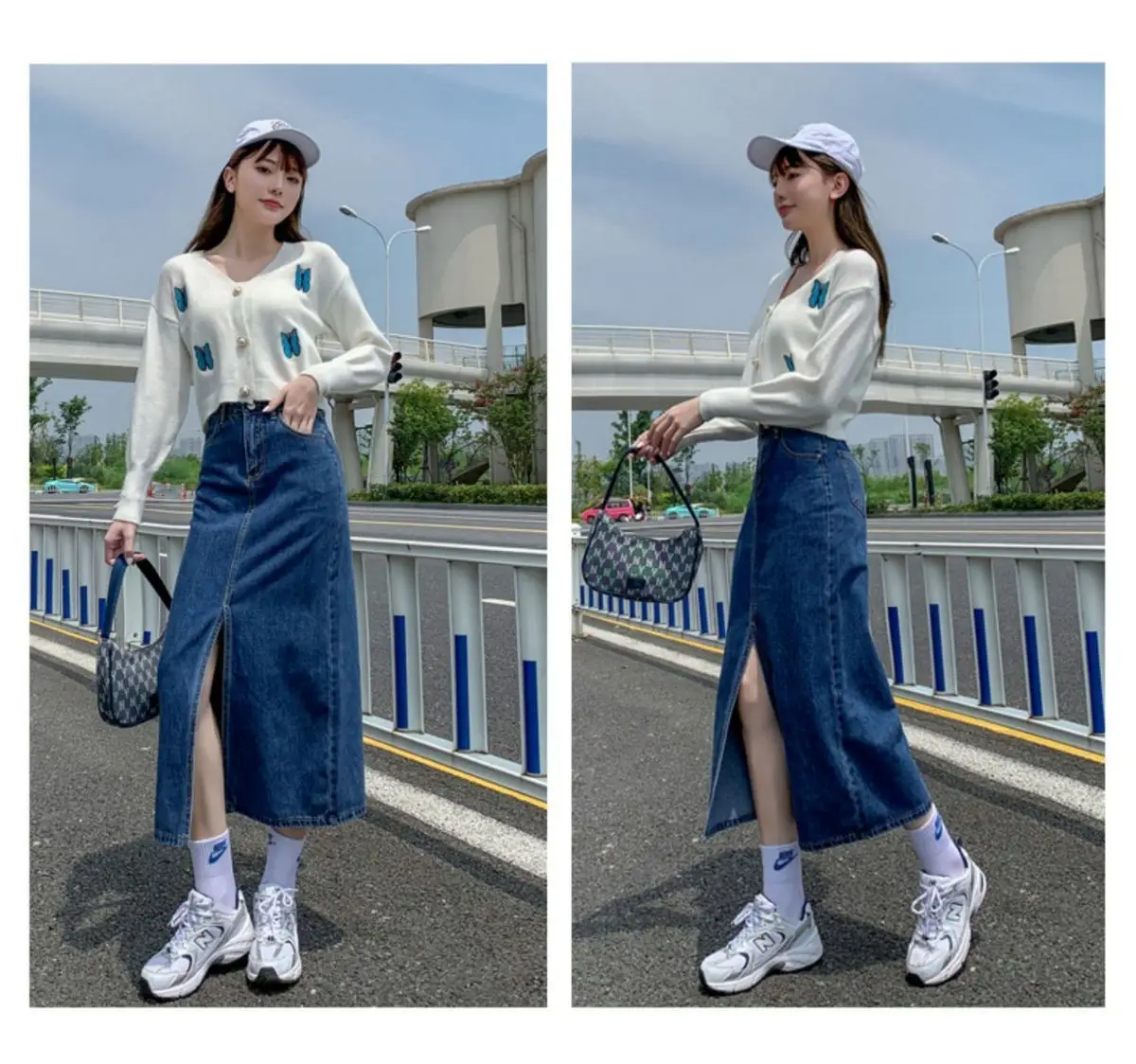 Front Slit Dark Blue Hip-Hugging Denim Skirt 2025 — feature 8