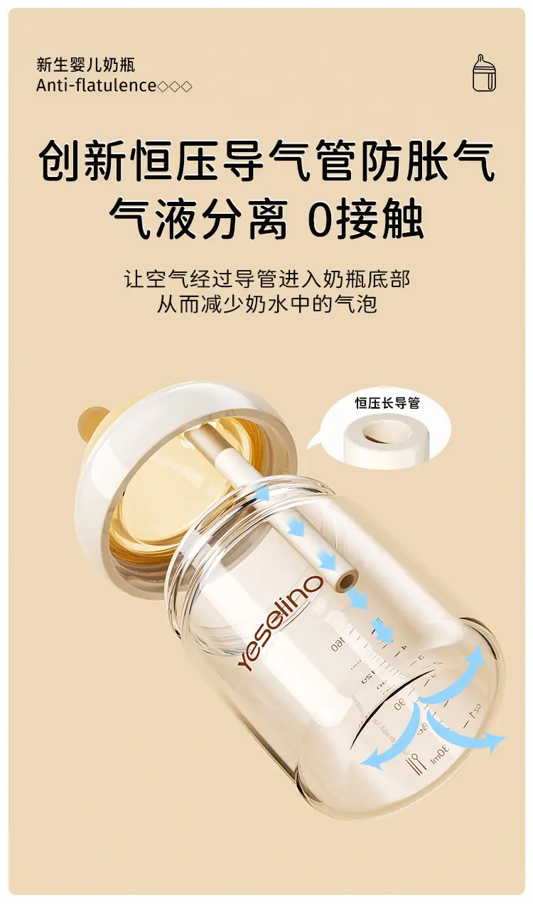 Glass Baby Bottle for Newborns 0-3-6 Months, Anti-Colic Newborn Baby Bottle with Built-In Air Duct, Baby Bottle — feature 8